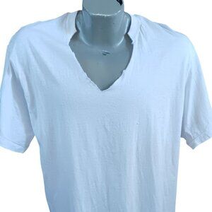 Vintage White BVD XL Mens T-Shirt Single Stitch Combed Cotton Distressed V-Neck